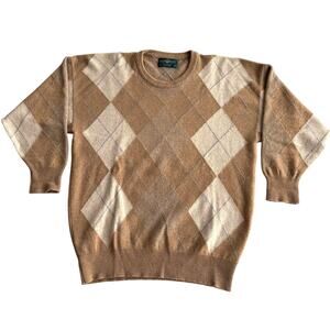 Alan Paine Great Britain 100% Cashmere Argyle Tan Crewneck‎ Pullover Sweater L